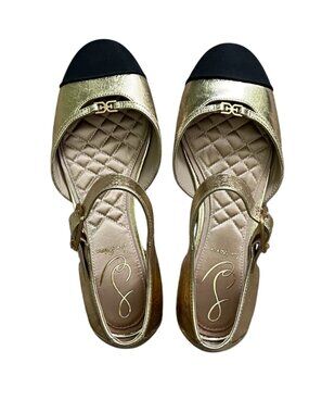Sam Edelman Rylie Cap Toe Mary Jane Flats Size 6.5 Black Gold Leather NWOB $150